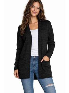 Frye Womens Donegal Black Open Knit Cardigan Sweater With Pockets Size Medium